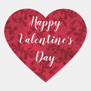 Elegant Happy Valentine's Day Vintage Red Damask Heart Sticker