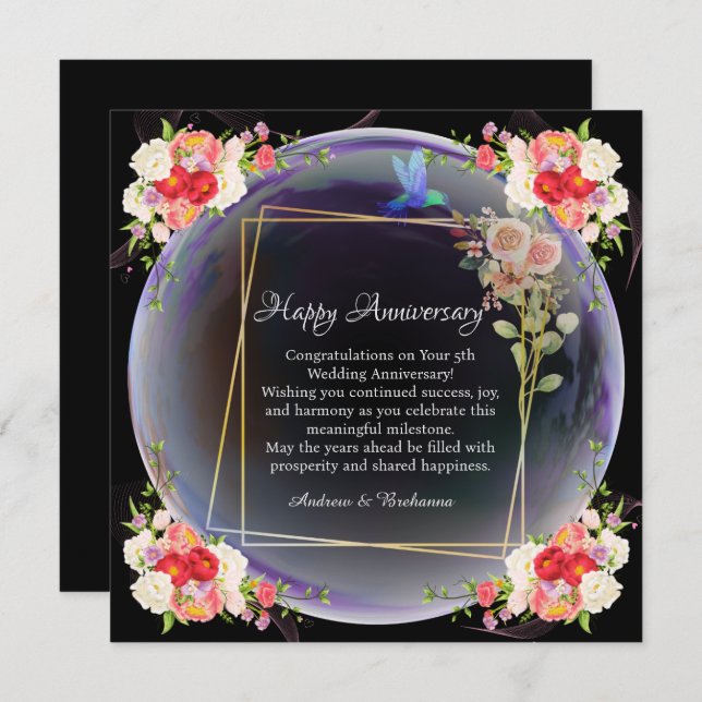 Elegant Happy Wedding Anniversary Pink Floral   Card (Front/Back)