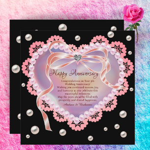 Elegant Happy Wedding Anniversary Pink Lace Heart  Card