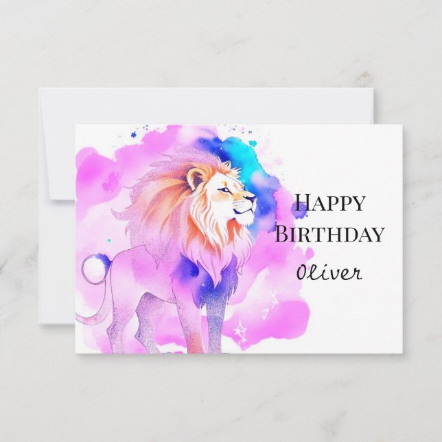  Elegant Happy Whimsical Lion Birthday Card (Front)