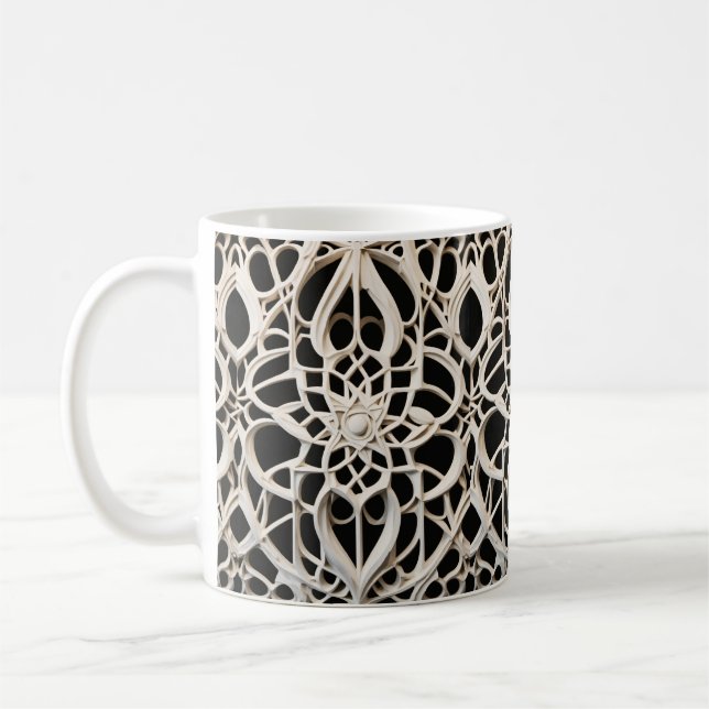 elegant harmony, beauty, masterpiece, white, black coffee mug (Left)