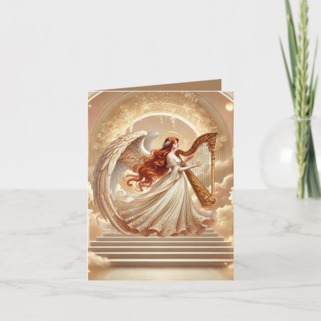 Elegant harp Angel add your message  Note Card (Front)
