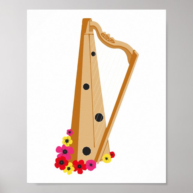 Elegant Harp Floral Poster (Front)