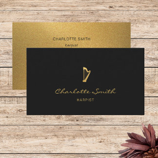 Elegant Harp Gold & Black Professional Musician Business Card