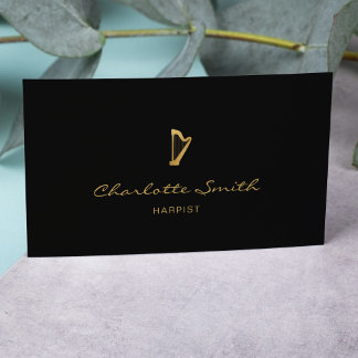 Elegant Harp Gold & Black Professional Musician Business Card