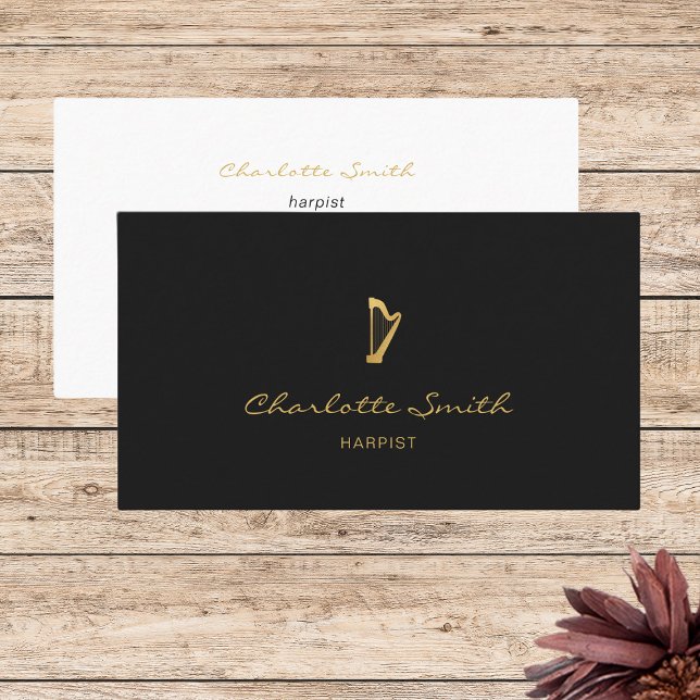 Elegant Harp Gold & Black Professional Musician Business Card (Creator Uploaded)