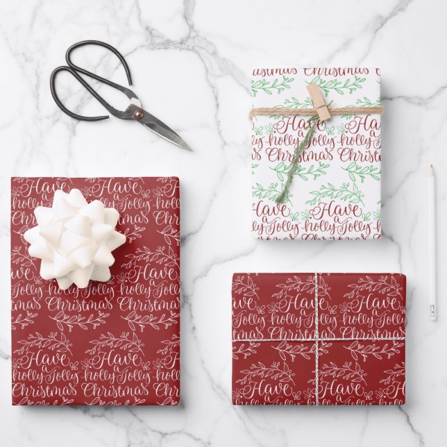 Elegant Have a Holly Jolly Christmas Holiday Wrapping Paper Sheet (Front)