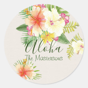 Elegant Hawaiian Aloha Tropical Personalised Classic Round Sticker