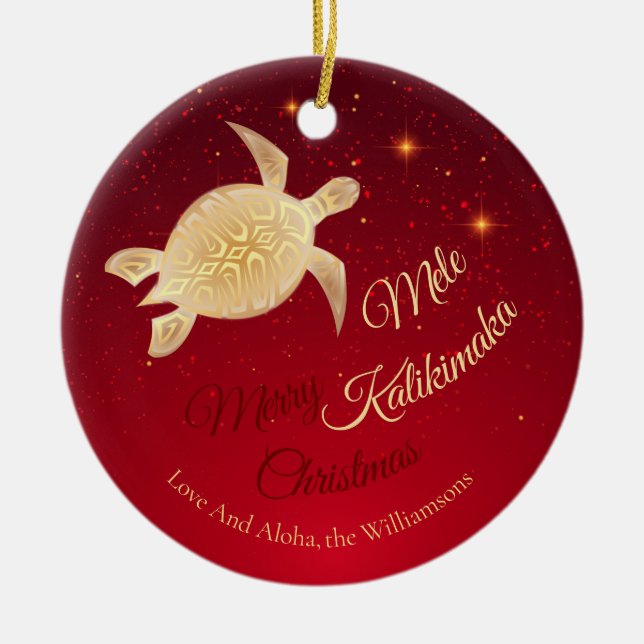 Elegant Hawaiian Christmas Ceramic Ornament (Front)