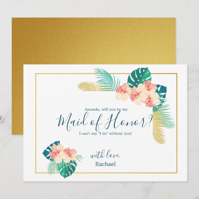Elegant Hawaiian Hibiscus Be My Maid of Honour Car Invitation (Front/Back)