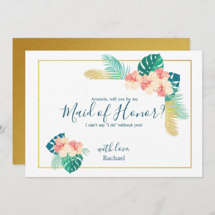 Elegant Hawaiian Hibiscus Be My Maid of Honour Car Invitation