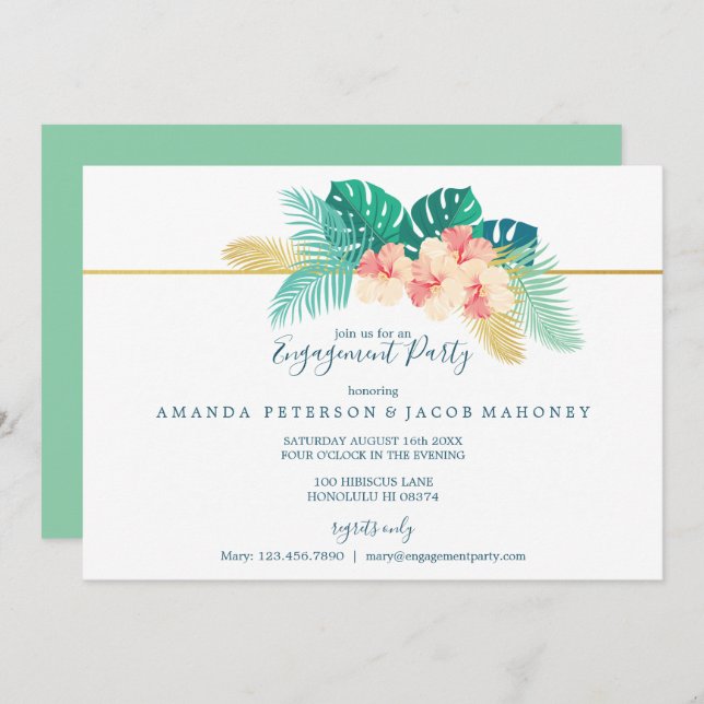 Elegant Hawaiian Hibiscus Wedding Engagement Party Invitation (Front/Back)