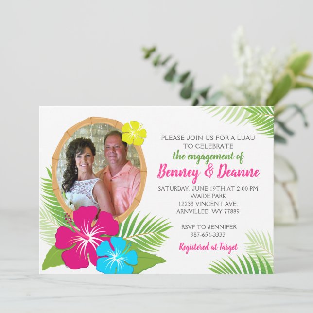 Elegant Hawaiian Luau Engagement Photo Invitation (Standing Front)