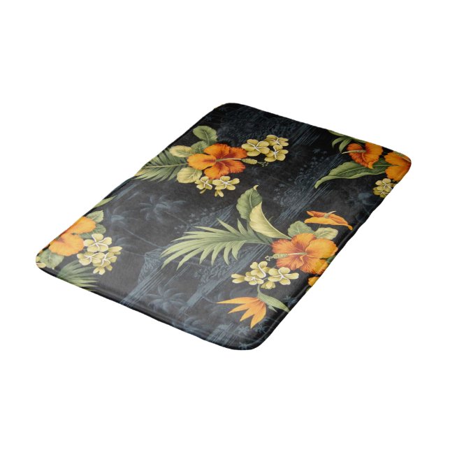 Elegant Hawaiian Orange Hibiscus Flower Pattern Bath Mat (Angled)