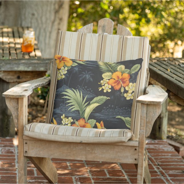 Elegant Hawaiian Orange Hibiscus Flower Pattern Cushion (Chair)