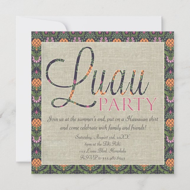 Elegant Hawaiian Tropical Luau Party Invitation (Front)
