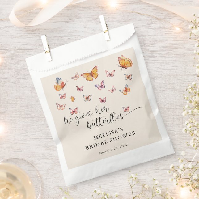 Elegant He Gives Me Butterflies Bridal Shower Favour Bag (Clipped)
