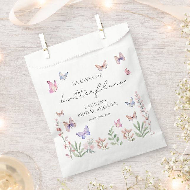 Elegant He Gives Me Butterflies Bridal Shower Favour Bag (Clipped)