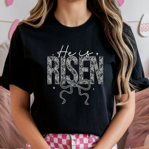 Elegant He is Risen Tee, Monochrome Easter T-Shirt
