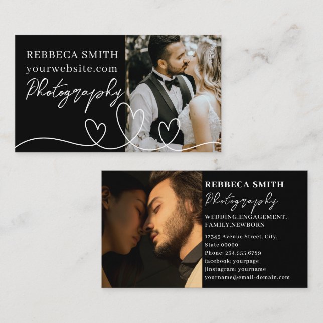 Elegant Heart 2 Photo Collage Wedding Photographer Business Card (Front/Back)