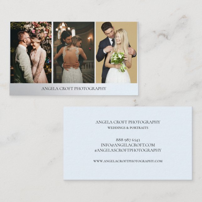 Elegant Heart 3 Photo Collage Wedding Photographer Business Card (Front/Back)