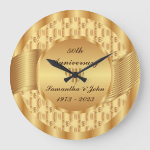 Elegant Heart 50th Gold Wedding Anniversary Large Clock