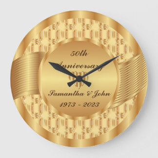 Elegant Heart 50th Gold Wedding Anniversary Large Clock
