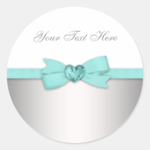 Elegant Heart and Bow Teal Blue Stickers