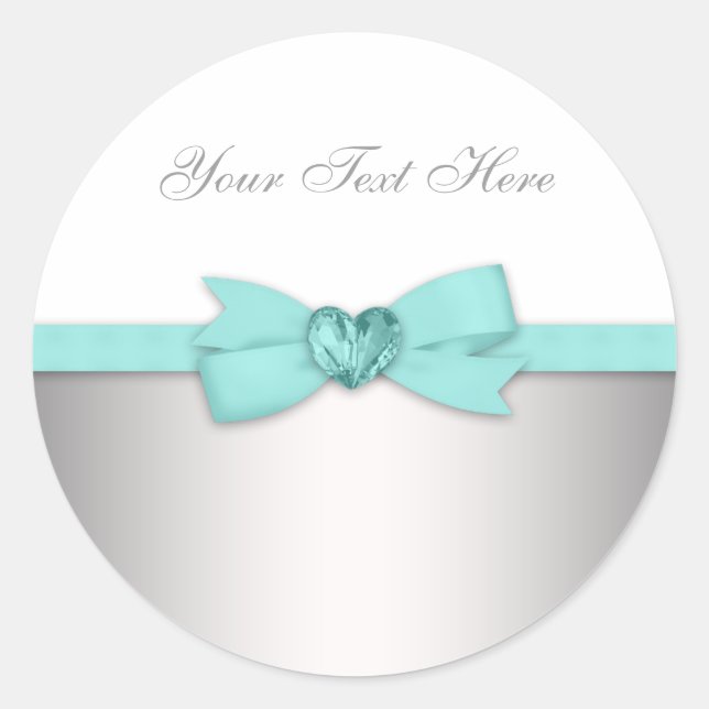Elegant Heart and Bow Teal Blue Stickers (Front)
