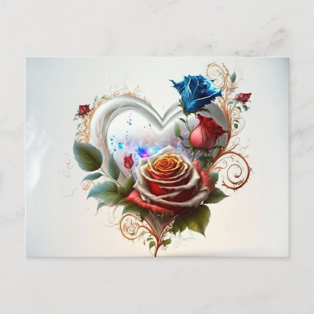 Elegant Heart and Roses Postcard (Front)