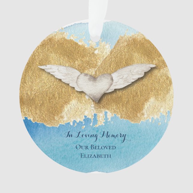 Elegant Heart Angel Wings Loving Memory Keepsake Ornament (Front)