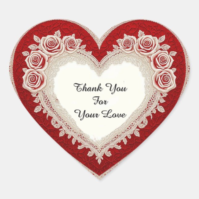 Elegant Heart Card With Red Roses Sticker (Front)