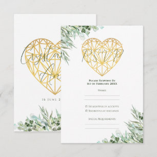 Elegant Heart Eucalyptus Foliage Formal Wedding RSVP Card