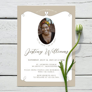 Elegant Heart Frame Loving Memory Photo Funeral Invitation