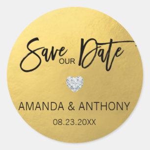 Elegant Heart Gold Foil Wedding SAVE OUR DATE Classic Round Sticker