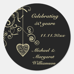 Elegant Heart Golden Wedding Anniversary Classic Round Sticker
