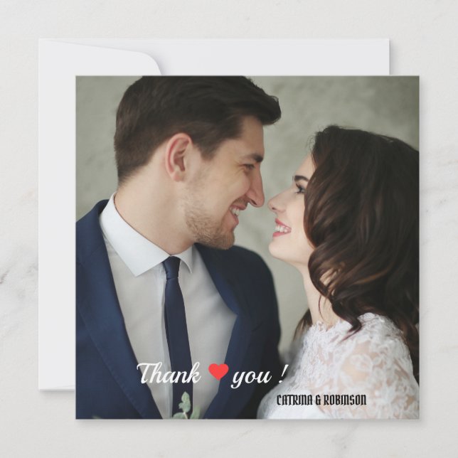 Elegant Heart Love Photo Thank You Card (Front)