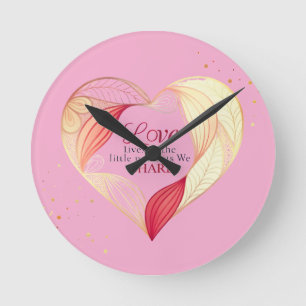 Elegant Heart Love Quote Art Round Clock