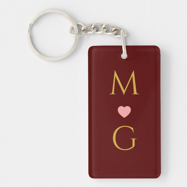 Elegant Heart Mark Monogram Maroon Key Ring (Front)