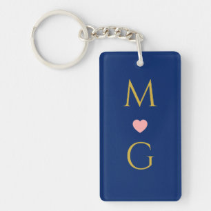 Elegant Heart Mark Monogram Navy Key Ring