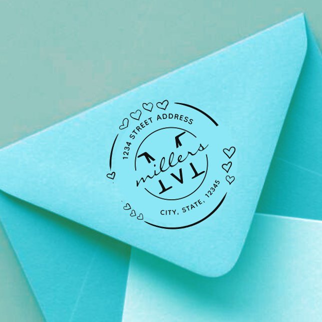 Elegant heart Monogram Return Address  Rubber Stamp (Creator Uploaded)