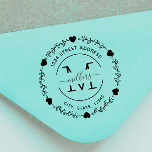 Elegant heart Monogram Wreath Return Address Rubber Stamp