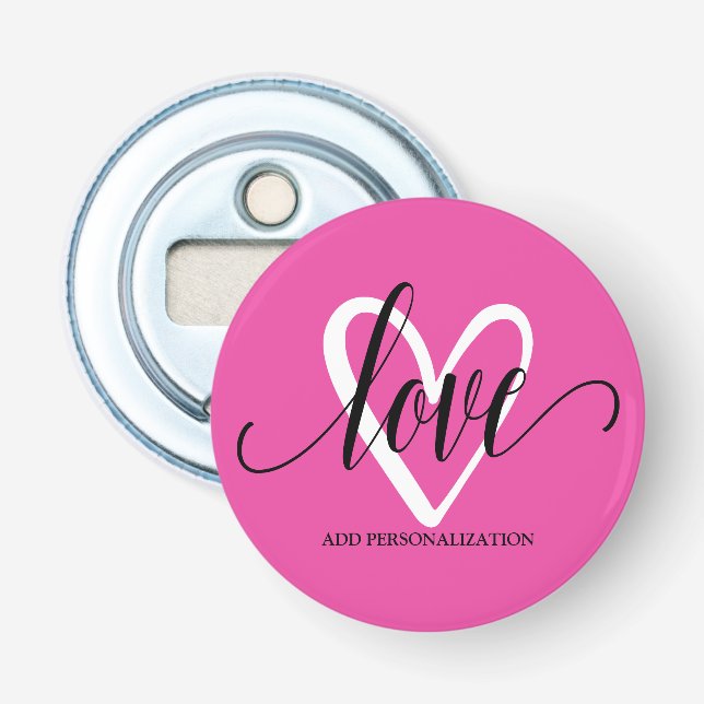 Elegant Heart on Hot Pink Bottle Opener (Front)