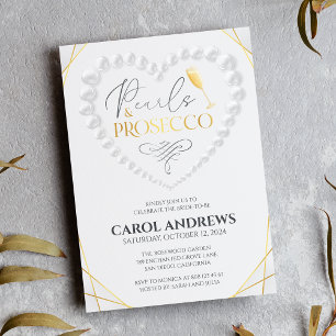 Elegant Heart Pearls & Prosecco Gold Bridal Shower Invitation