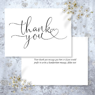 Elegant Heart Script Black And White Thank You Card