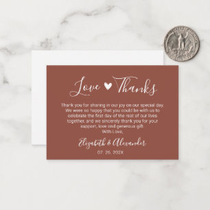 Elegant Heart Script Terracotta Wedding Thank You Card