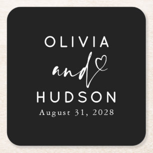 Elegant Heart Script Wedding Or Rehearsal Dinner Square Paper Coaster