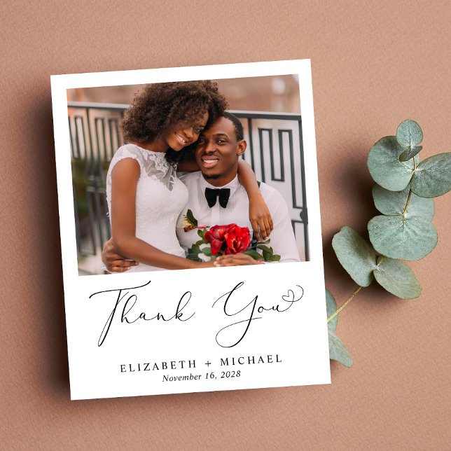 Elegant Heart Script Wedding Photo Thank You Card (Creator Uploaded)