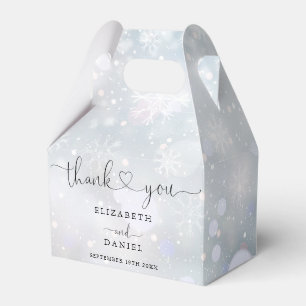 Elegant Heart Script Winter Snowflakes Wedding Favour Box