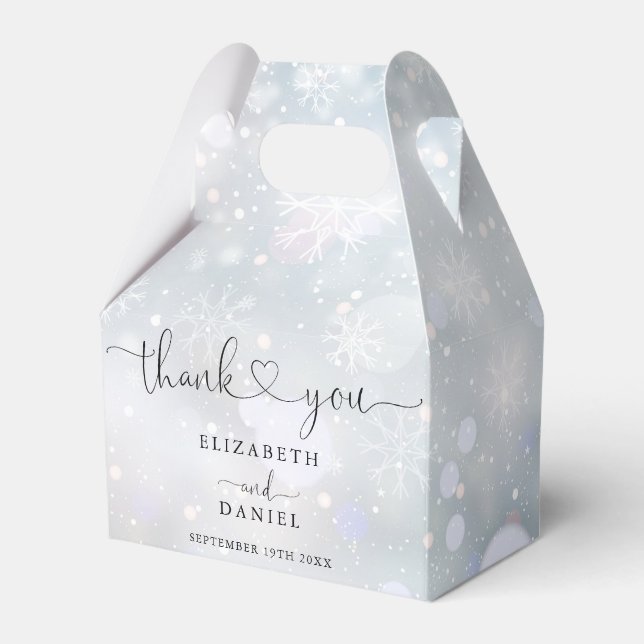 Elegant Heart Script Winter Snowflakes Wedding Favour Box (Front Side)